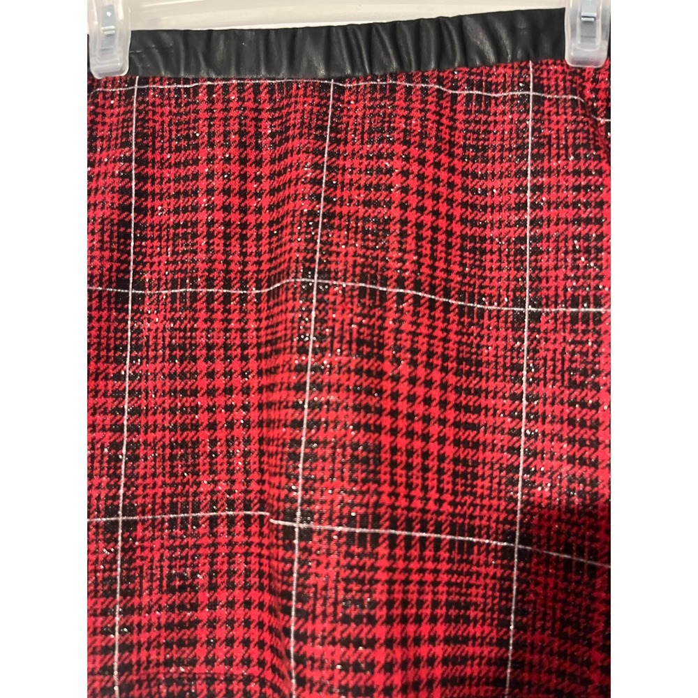 Amy Byer Girls Red Black Plaid Metallic Skort Faux Leather Waistband Size M10-12 - Picture 2 of 5
